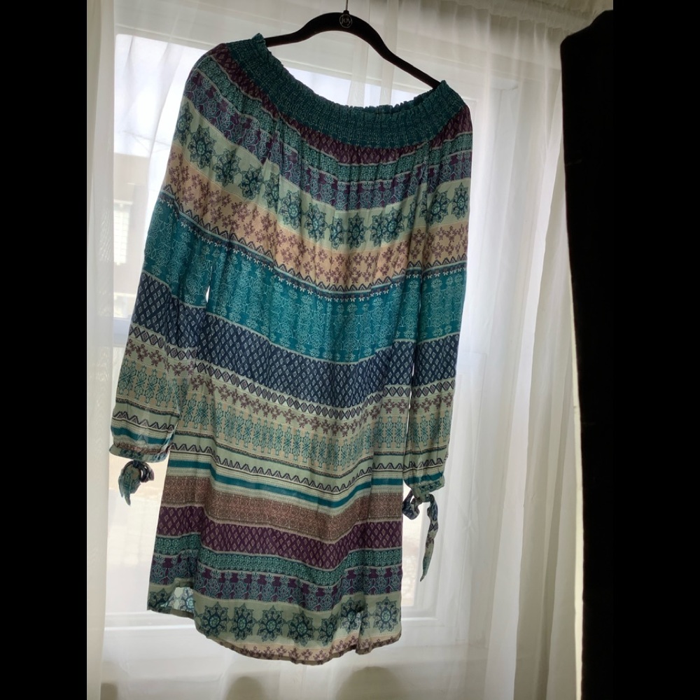 ☑️beachlunchlounge Boho Elastic Neck Mini Dress